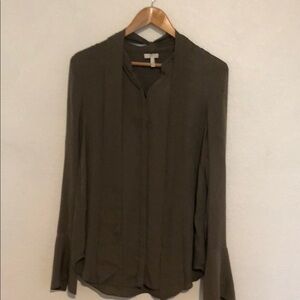 Joie Green Long Sleeve Mandarin Collar Button Down